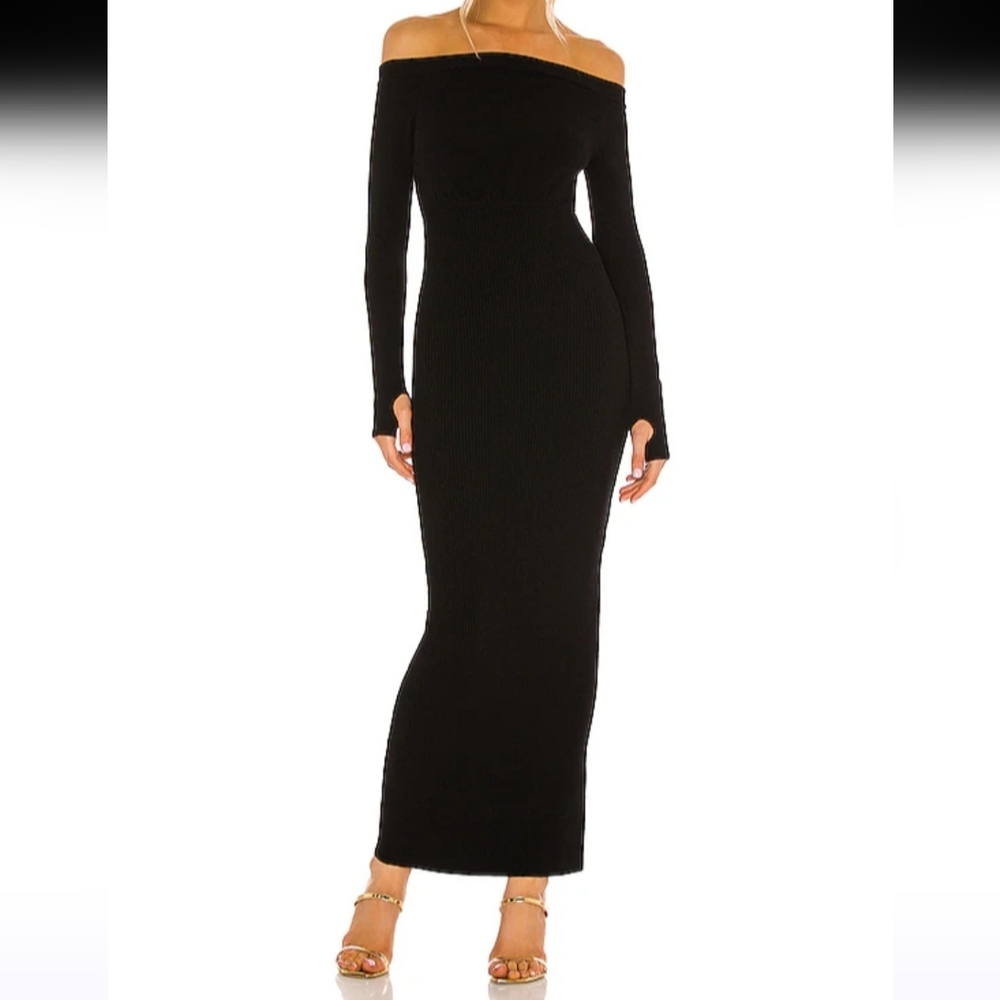 Michael Costello X Revolve‎ Off Shoulder Bodycon Maxi Dress in Black Size XS NWT